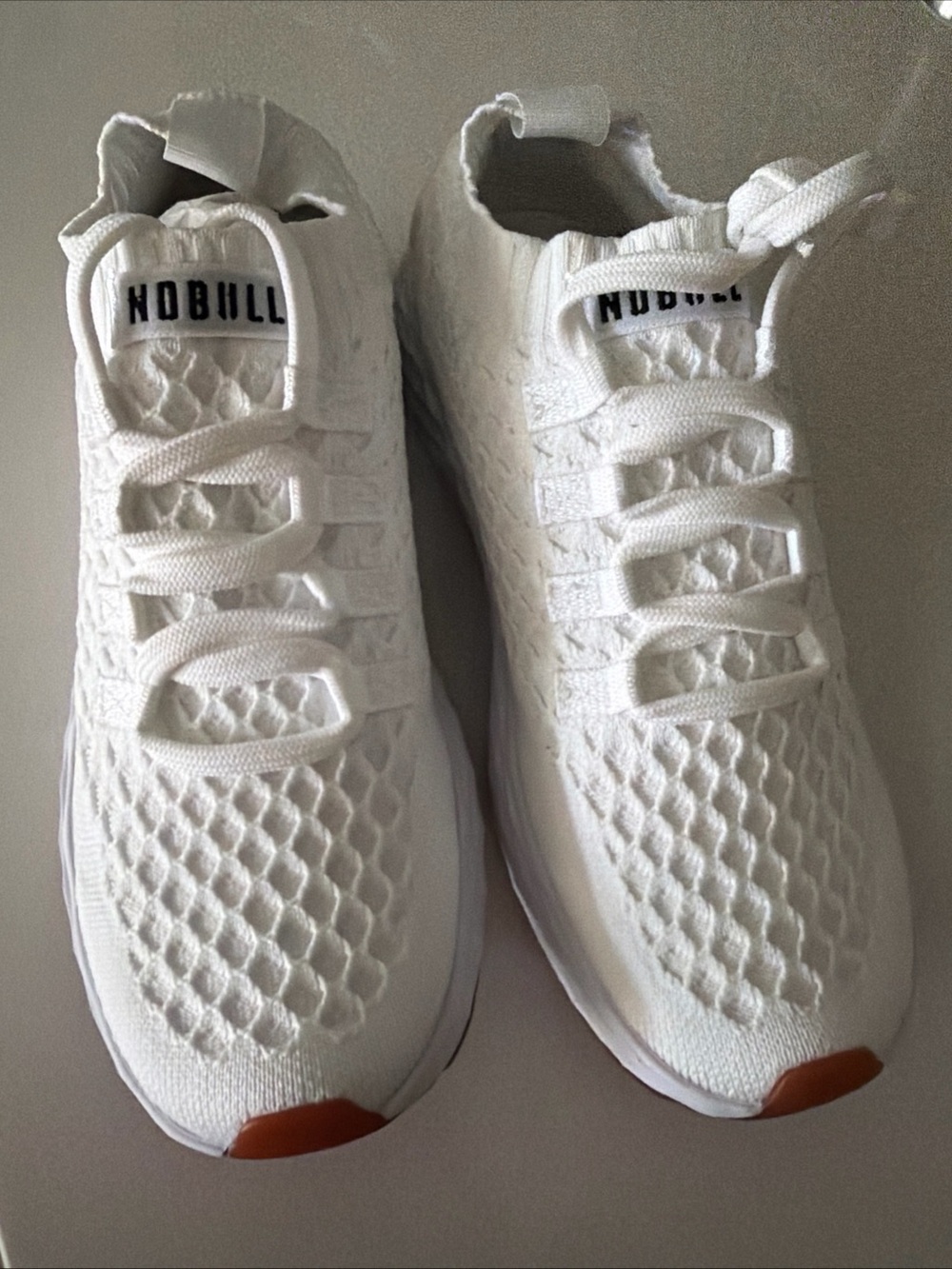 NOBULL White Knit Athletic Shoes with Brown Toe Caps - Picture 2 of 7